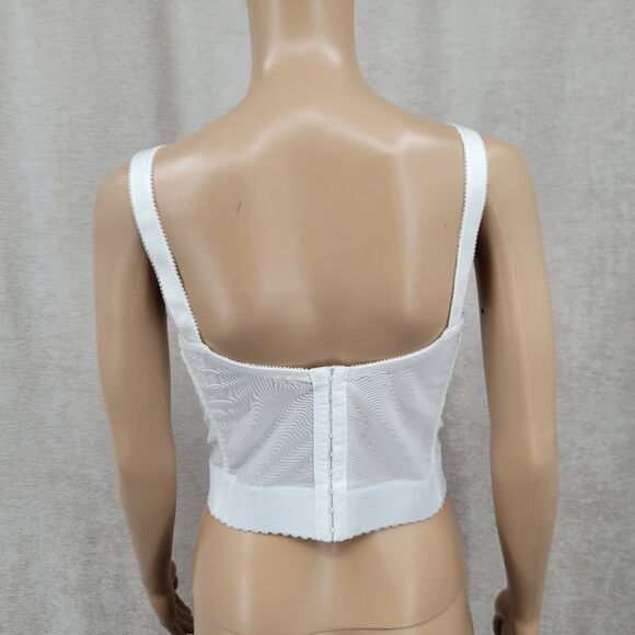 Hanes Vintage Longline Elegant Floral White Lace and Mesh Bra with Boning - Picture 3 of 15